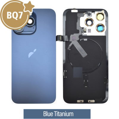 BQ7 Rear Cover Glass with Camera Lens Glass & Wireless NFC Charging with Flash Flex Cable for iPhone 15 Pro Max