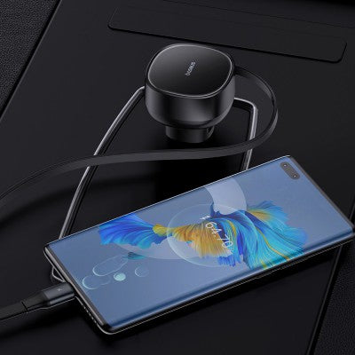 Baseus Enjoyment Pro Car Charger U+Retractable Type-C Cable 60W-Cluster Black