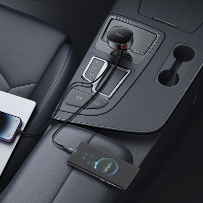 Baseus Enjoyment Pro Car Charger U+Retractable Type-C Cable 60W-Cluster Black