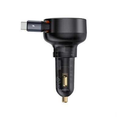 Baseus Enjoyment Pro Car Charger U+Retractable Type-C Cable 60W-Cluster Black