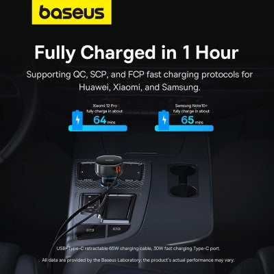 Baseus Enjoyment Pro Car Charger U+Retractable Type-C Cable 60W-Cluster Black