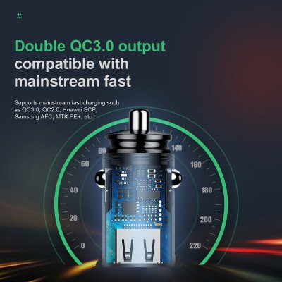 Baseus Circular Plastic A+A 30W Dual QC3.0 Quick Car Charger-Black
