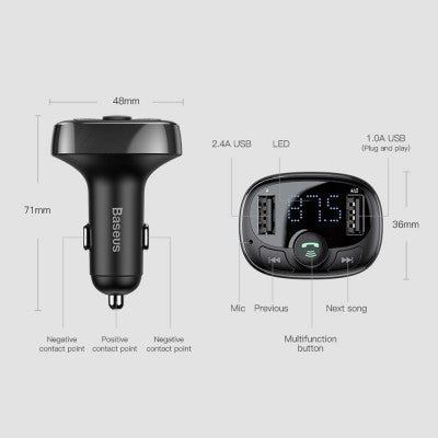 Baseus T Typed S-09A Bluetooth MP3 Car Charger (Standard edition)-Black