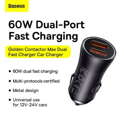 Baseus Golden Contactor Max Dual Fast Charger Car Charger U+U 60W