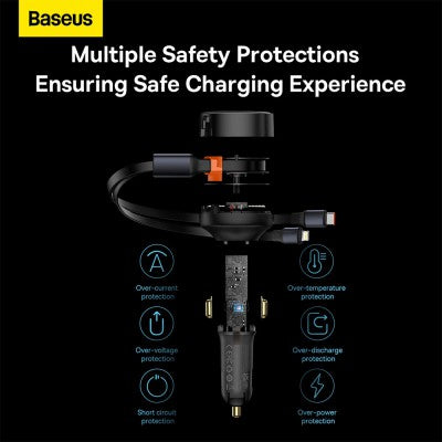 Baseus Enjoyment Retractable 2-in-1 Car Charger C+L 30W-Black