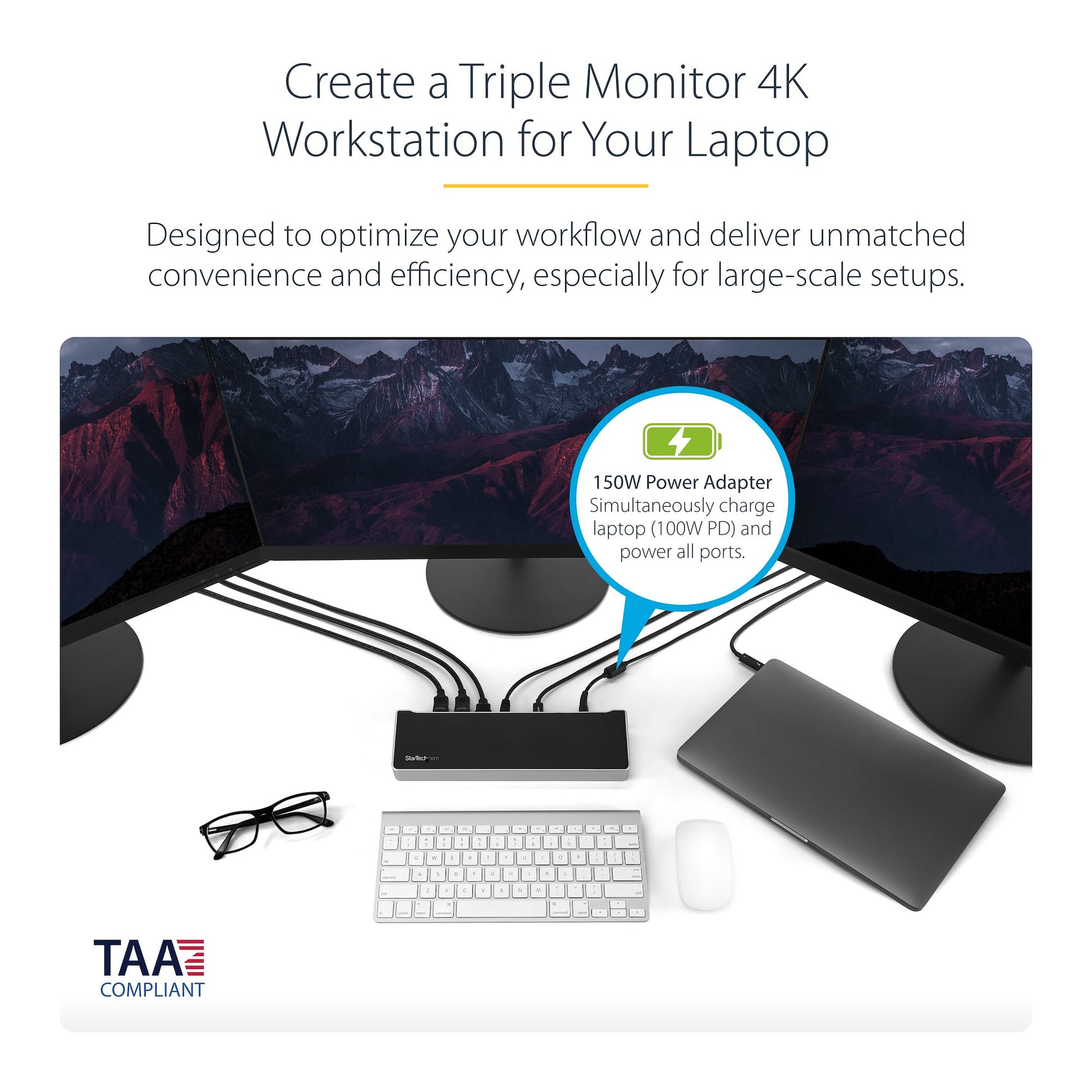 StarTech USB-C Docking Station – Triple 4K Monitor Dock with DisplayPort, HDMI & 100W Power Delivery-2