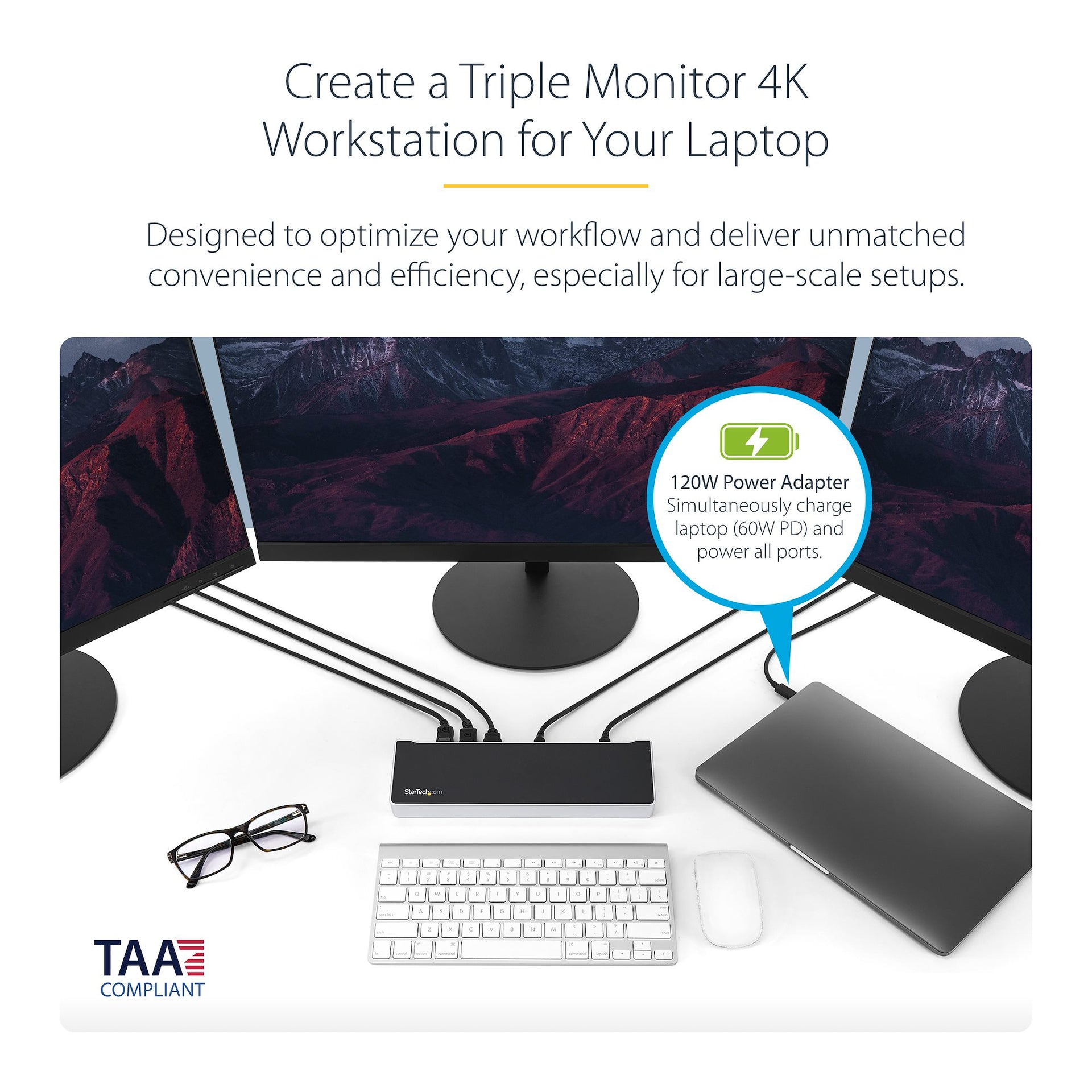StarTech USB-C Docking Station – Triple 4K Monitor Dock with DisplayPort, HDMI & 60W Power Delivery