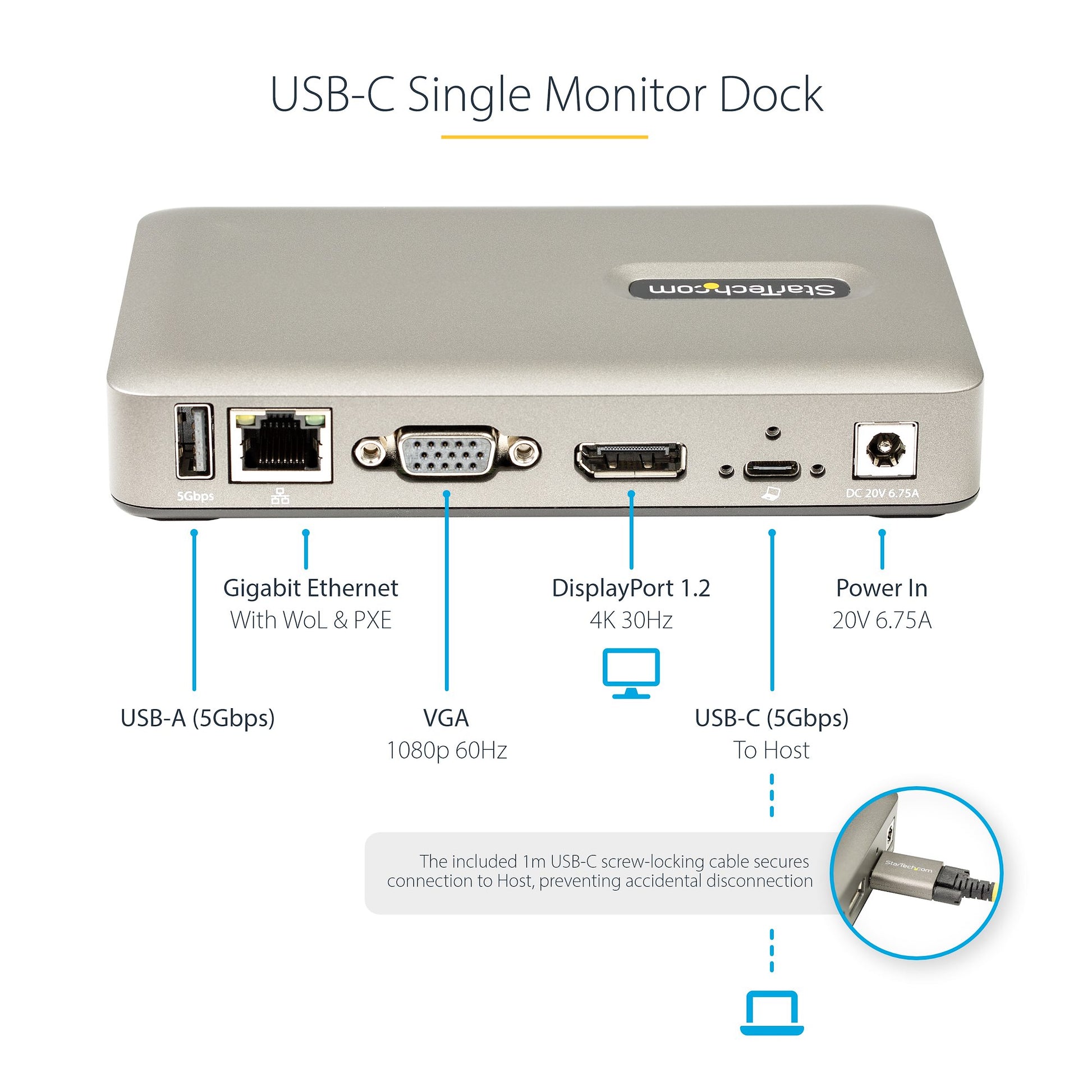 StarTech USB-C Single Display Docking Station – DisplayPort or VGA, 65W Power Delivery-2