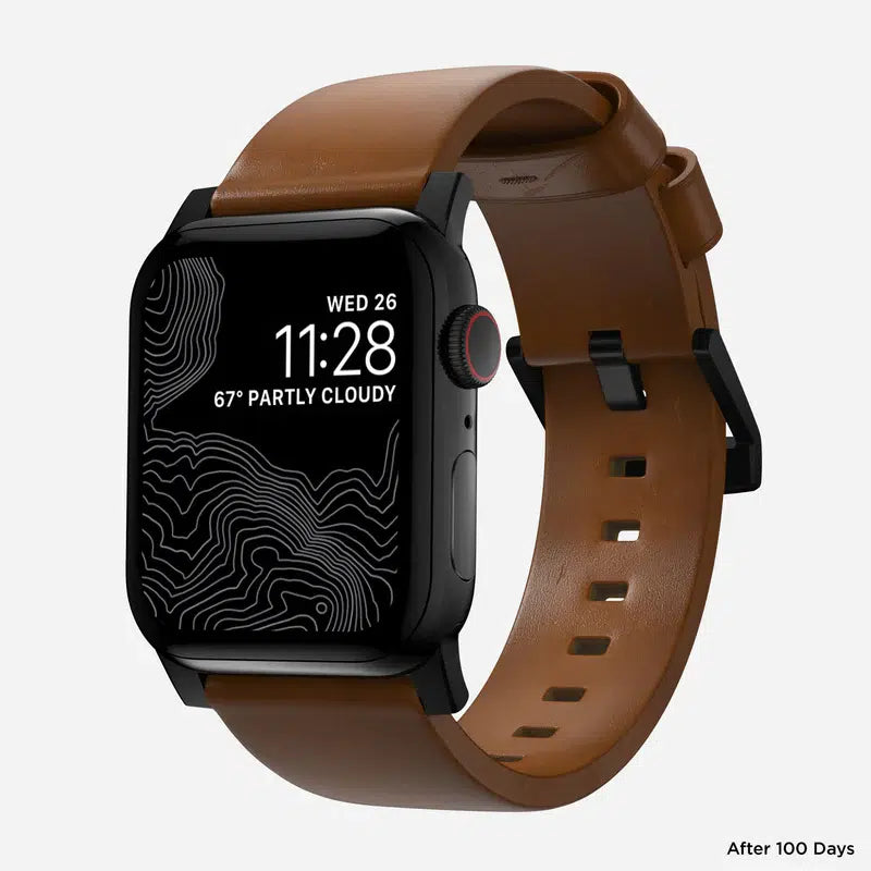 NOMAD Modern Band – English Tan Leather Strap for Apple Watch (Black Hardware)