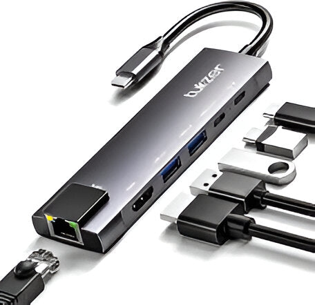 USB 3.1 HUB Type C to HDMI-compatible RJ45 PD USB 3.0 Multi Adapter Dock Accessories Type C Splitter 6 Port HUB for MacBook Pro