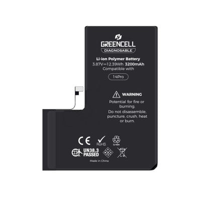 Greencell Diagnosable iPhone 14 Pro Replacement Battery with Adhesive Strips – 3200mAh (Configuration Ready)-3