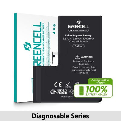Greencell Diagnosable iPhone 14 Pro Replacement Battery with Adhesive Strips – 3200mAh (Configuration Ready)-1
