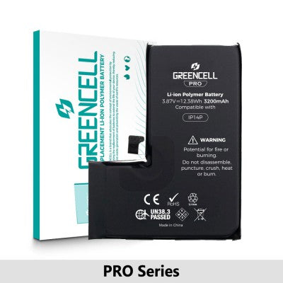 Greencell PRO Series iPhone 14 Pro Replacement Battery with Adhesive Strips – 3200mAh (TI 27546-A3 IC & Original Cell)-1