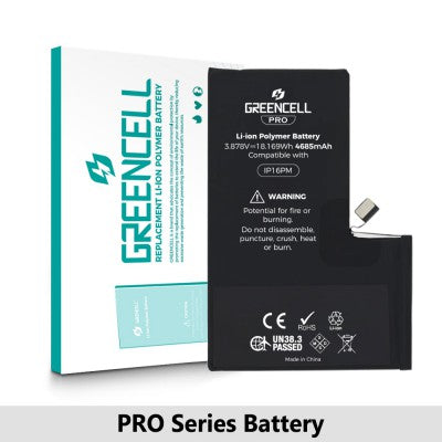 Greencell PRO Replacement Battery for iPhone 16 Pro Max – 4685mAh (TI Chip, Original Cell)