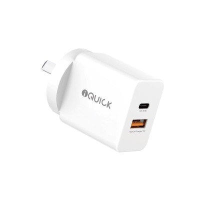 iQuick GaN II 20W PD3.0+QC3.0 Dual Ports Charging Adapter-White