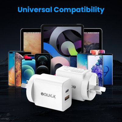 iQuick GaN II 20W PD3.0+QC3.0 Dual Ports Charging Adapter-White