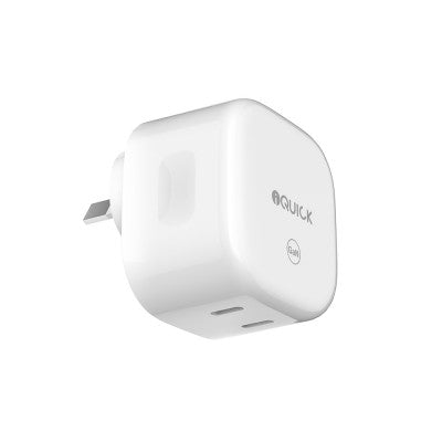 iQuick NANO Energy 1 35W USB-C Dual Ports Charging Adapter-White