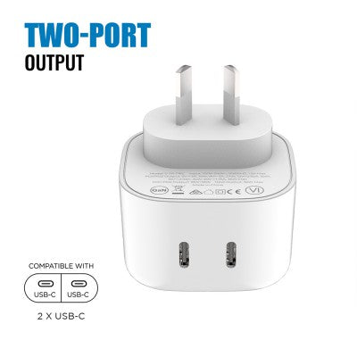 iQuick NANO Energy 1 35W USB-C Dual Ports Charging Adapter-White