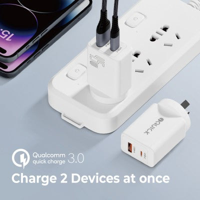iQuick GaN II 45W PD3.0+QC3.0 Dual Ports Charging Adapter-White