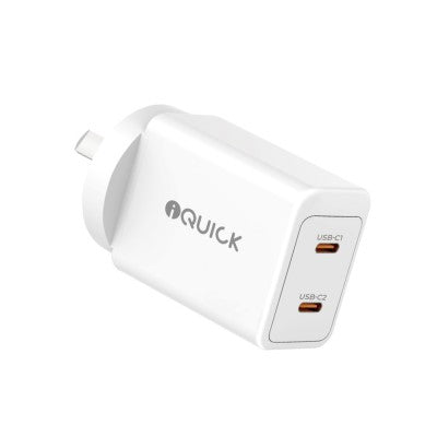 iQuick GaN II 45W PD3.0 Dual USB-C Ports Charging Adapter-White
