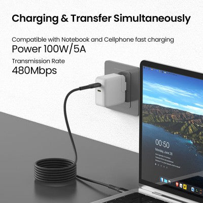 iQuick MagWire 1 Series Self-winding Charging Data Cable 100W/5A 1m