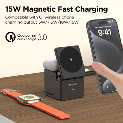 iQuick CUBE T1 3 in 1 Foldable Wireless Charger Stand Galaxy/ Apple Watch Pads