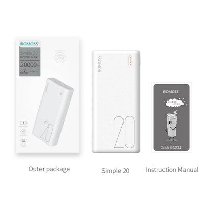 Romoss Simple20 20000mAh Super Fast Charge Power Bank-White