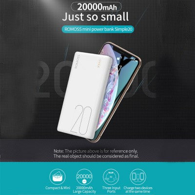 Romoss Simple20 20000mAh Super Fast Charge Power Bank-White
