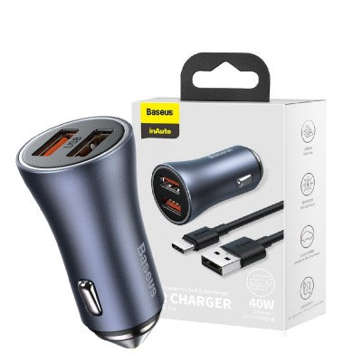 Baseus Golden Contactor Pro Dual Fast Charger Car Charger U+U 40W (With Simple wiring USB For Type-C 5A 1.0m)