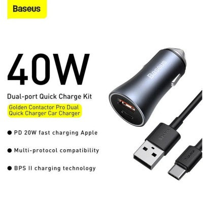 Baseus Golden Contactor Pro Dual Quick Charger Car Charger U+C 40W