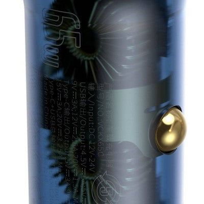 Baseus Particular Digital Display QC+PPS Dual Quick Charger Car Charger 65W (With Type-C to Type-C 100W Cable (20V/5A) 1m)-Dark Gray